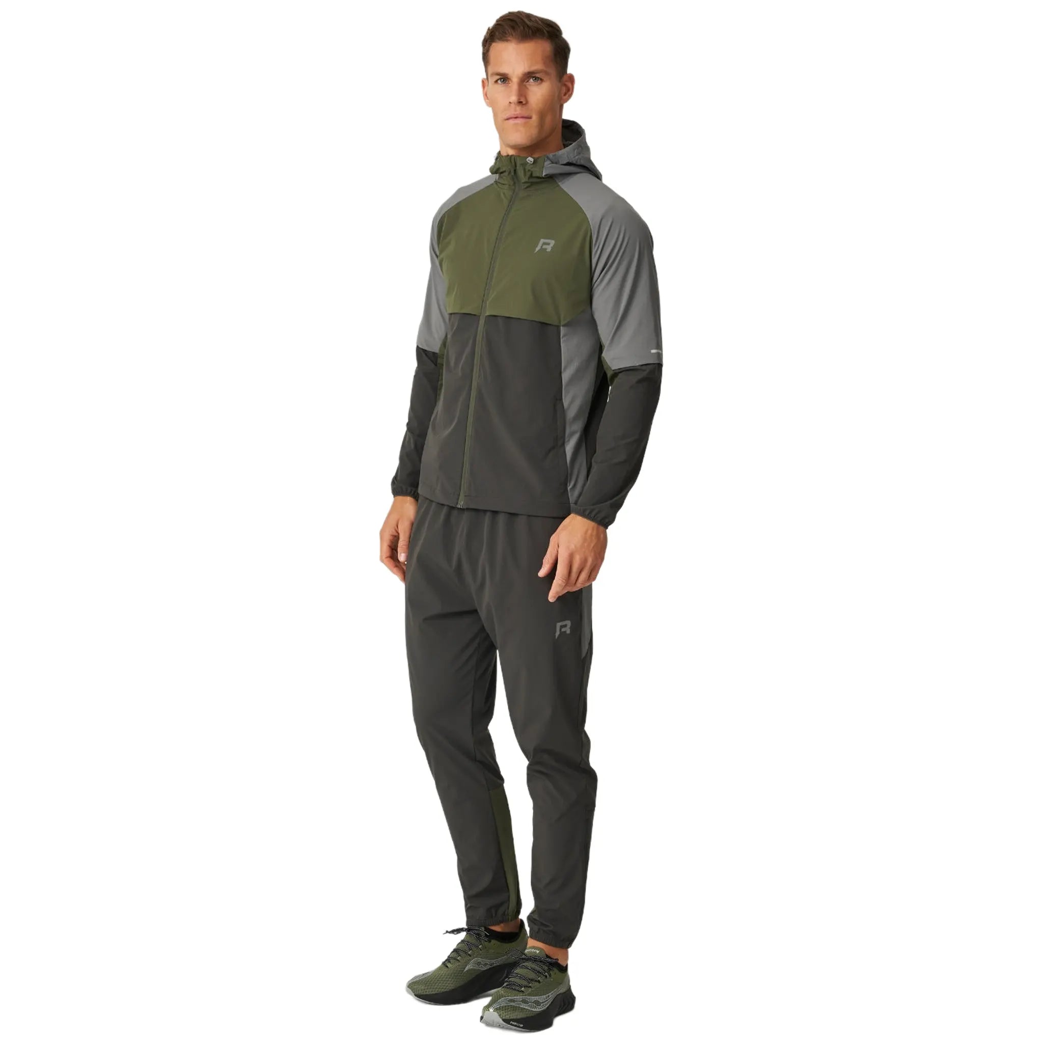 Model View of Reprimo Vortex Olive Dark Grey Windbreaker REP254-245